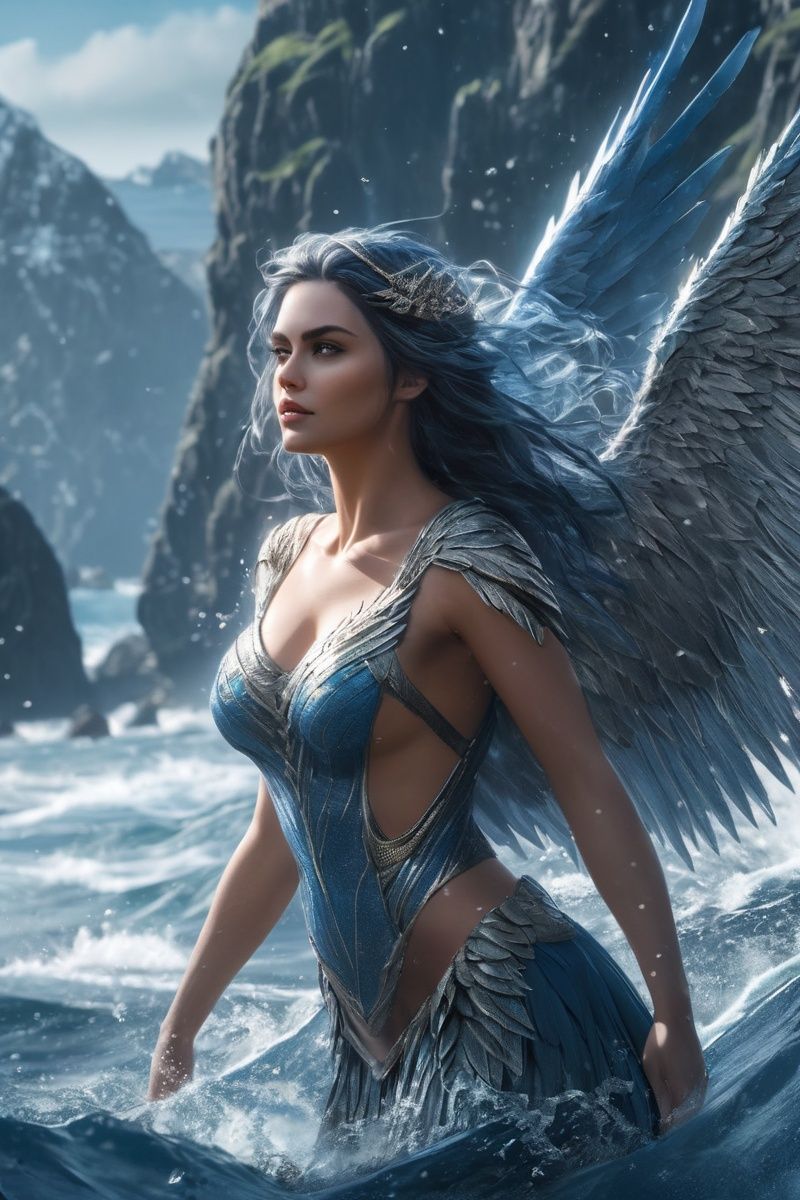perfect photo Siren from the cold waters around Skellige. Her scales shimmer in shades of blue and silver,  and her elonga...