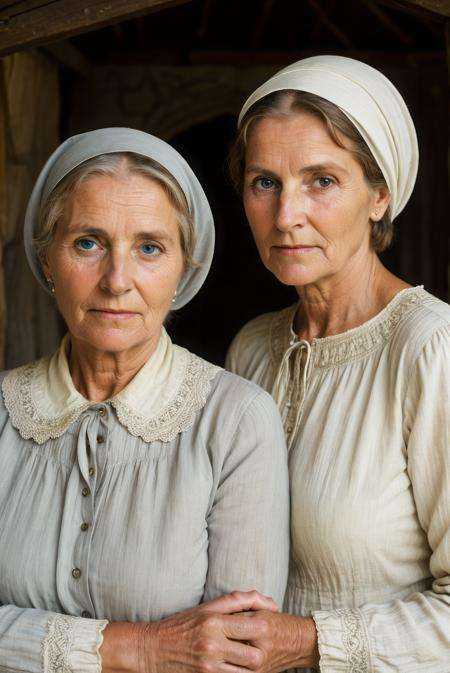 (raw photo),  (peasant) older woman and young woman,  lined up on Tensor.Art