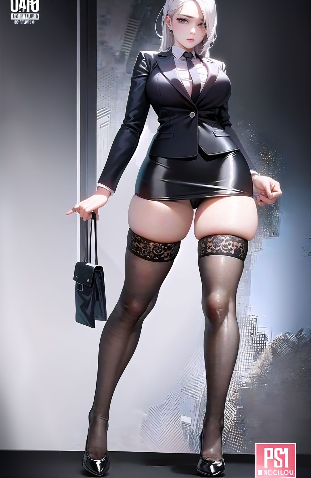 (soft light: 1.2), (cinematic masterpiece), (cinematic spotlight), beautifully detailed glow, ambient shading, Dim light,ambient light, ray tracing reflections, (better lighting, extremely soft and beautiful), ((cinematic light)), (soft),(full body:1.2), supermodel,pretty face,silver hair, purple eyes,cross legs,sexy legs,stylish (sexy school uniform), black platform sneakers, black blazer school jacket, (mini black skirt), earrings,giving the poster a dynamic and visually striking appearance,(cover-style:1.3), (simplistic logo, good design), (photorealistic:1.25), (professional photography), fashionable, woman, vibrant, outfit, posing, front, colorful, background,striking, modern, trendy, fashion, volumetric lighting, subsurface scattering, (good anatomy, good proportions, good composition, highest quality, award winning, masterpiece), dynamic pose, cinematic, (intricate, detailed), realistic detailed fabric textures, (mature *****:1.33),Black 8D glossy stockings,atdan
