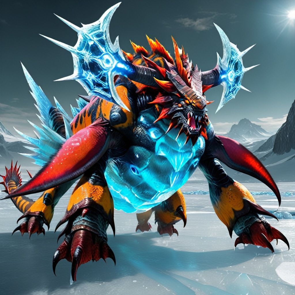 Creatures (j/da), movie effects, (extremely complex :1.3), action poses, Demonized Mollusc creatures, multiple eyes, on an ice field<lora:sdxl_shengwuV3-000015:0.8>