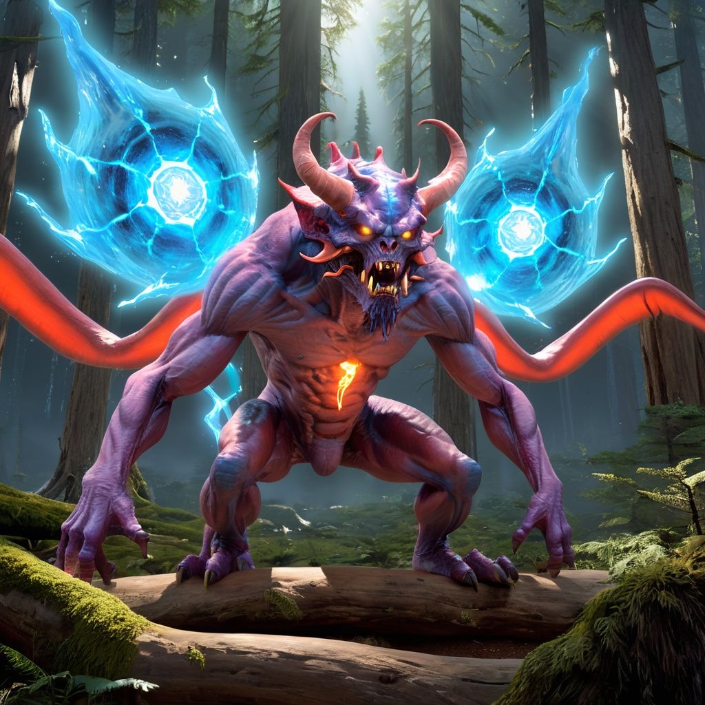 Creature (j/da), Movie Effects, (Extreme Complexity: 1.3), Action Pose, Magical Arthropod Creature, Surreal, Multi-Eyes, Demon, Above the IcefieldGame Label (jz), surreal future (cf. Mystic Wizard: 1.2) and deep in the Silent Forest, presented by Peanuts in a realistic style that, <lora:EMS-24473-EMS:0.6>, <lora:EMS-22197-EMS:0.2>