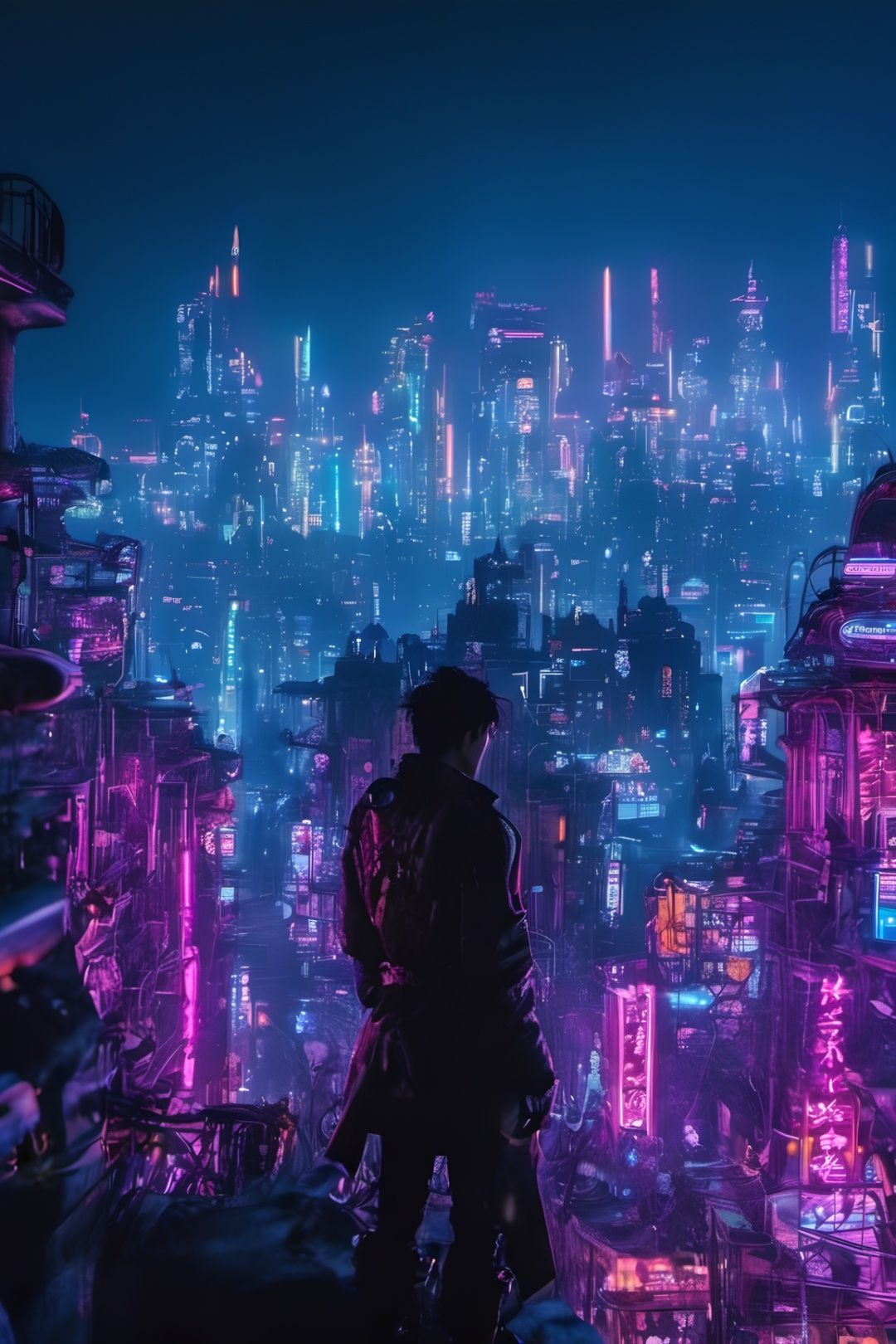 top of bulding,  night city,  watching city by NukeA.I on Tensor.Art