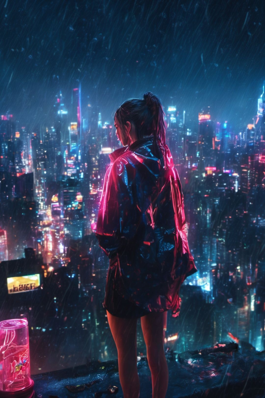 1girl,  standing top of building,  night city by NukeA.I on Tensor.Art