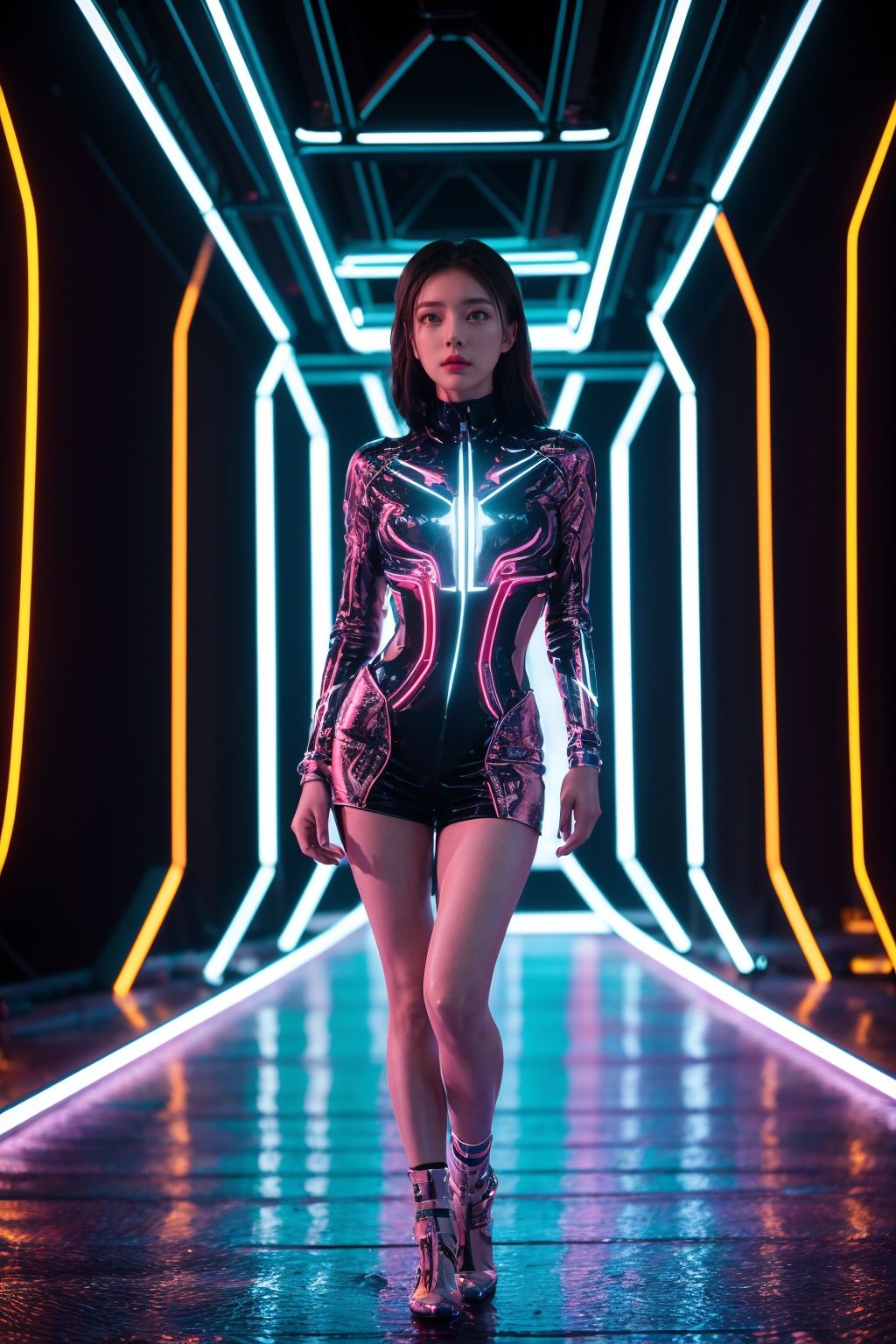 Beautiful, cinematic lighting, 8K, sharp details. Crystal clear feel, High quality, Fine-art print, HQ. Tron vibes. Futuristic background. colourful. Hypermaximalist, hyperdetailed, award-winning fashion photography, professional colour grading, clean sharp focus. Clean details.,,ledlace,