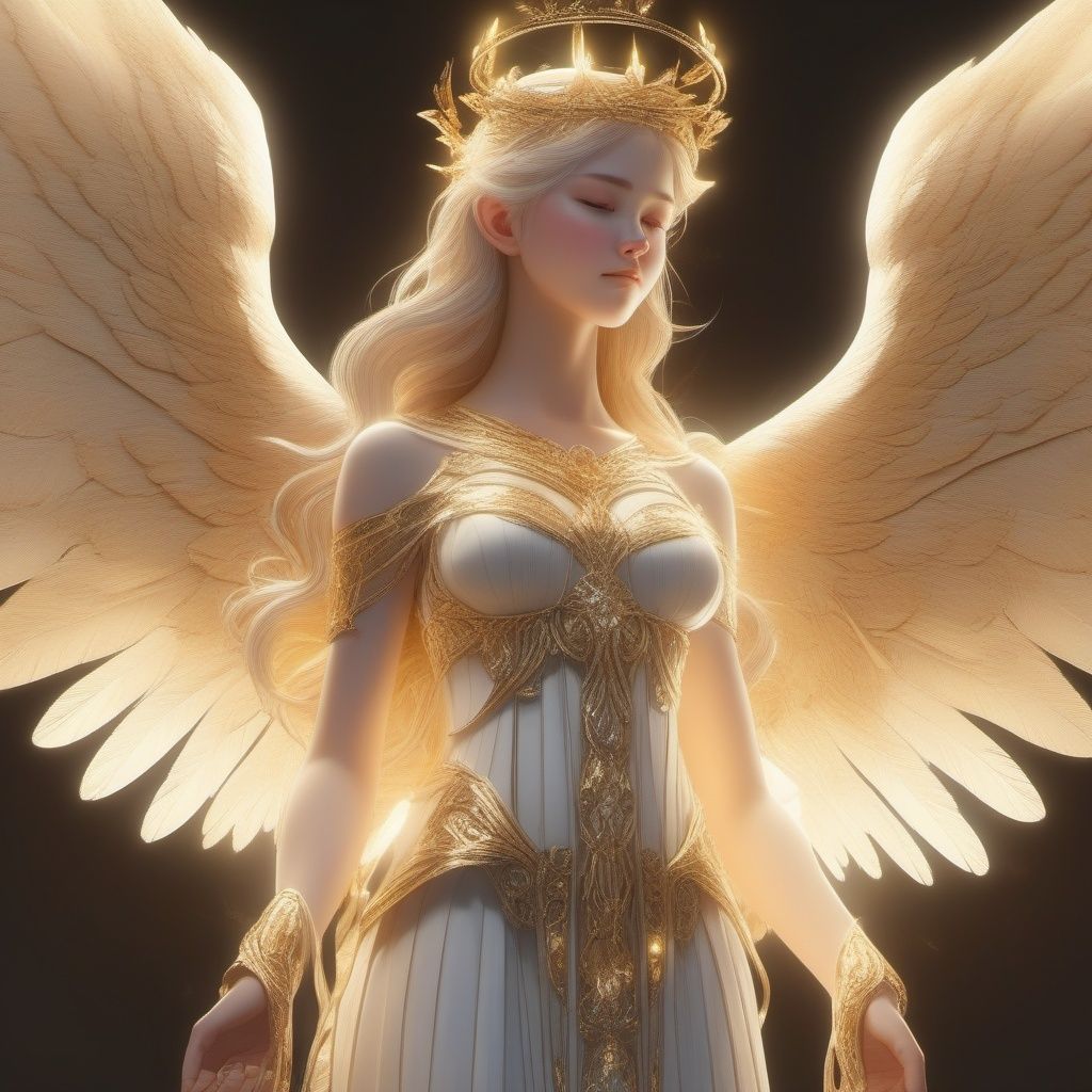 An angel , with detailed angel wings and a golden harp, glowing holy light, facing us , hyper-realistic,  illustrations, full body. High sharpness, delicate details,soft lighting, sharp focus, rim lighting , heavenly background m,2d cute, fantasy, vector illustration, 2d flat, centered 