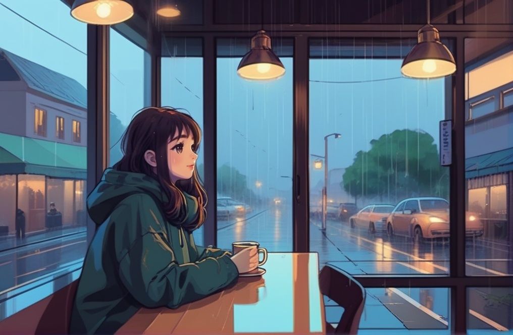 lofi,  1 girl,  sitting in coffee shop on Tensor.Art