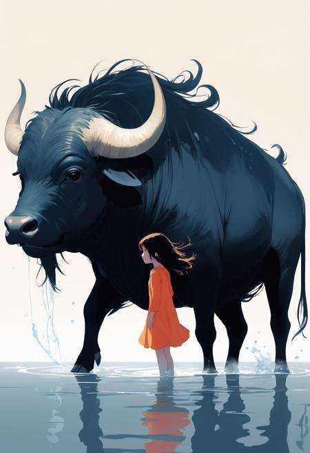 art by Pascale Campion,  Unusual monster Water buffalo,  hair light on Tensor.Art