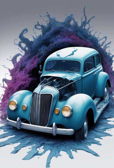 Overwrought Car,  with a face,  Cold Colors on Tensor.Art