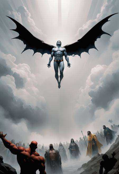 art by Stuart Immonen,  wide angle of a Awful "The Creation of Joy",  Foggy on Tensor.Art