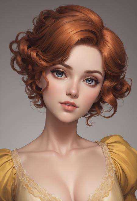 voluptuous Belle Époque Daedra,  Auburn hair styled as Short and messy on Tensor.Art