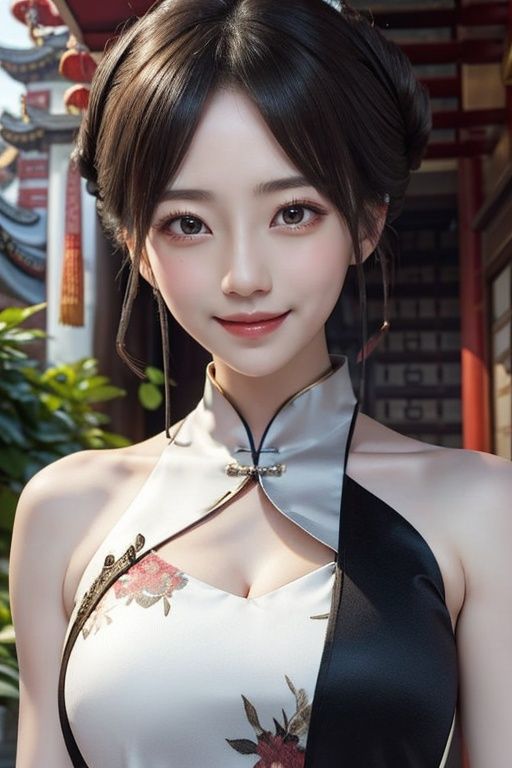 (ultra-detailed background, detailed background),1girl,18 yo,( japanese girl),beautiful face,medium breasts,brown medium hair,(updo:1.4),smile,delighted, cheerful, chinese restaurant,(black china dress :1.5), <lora:yame:0.6>