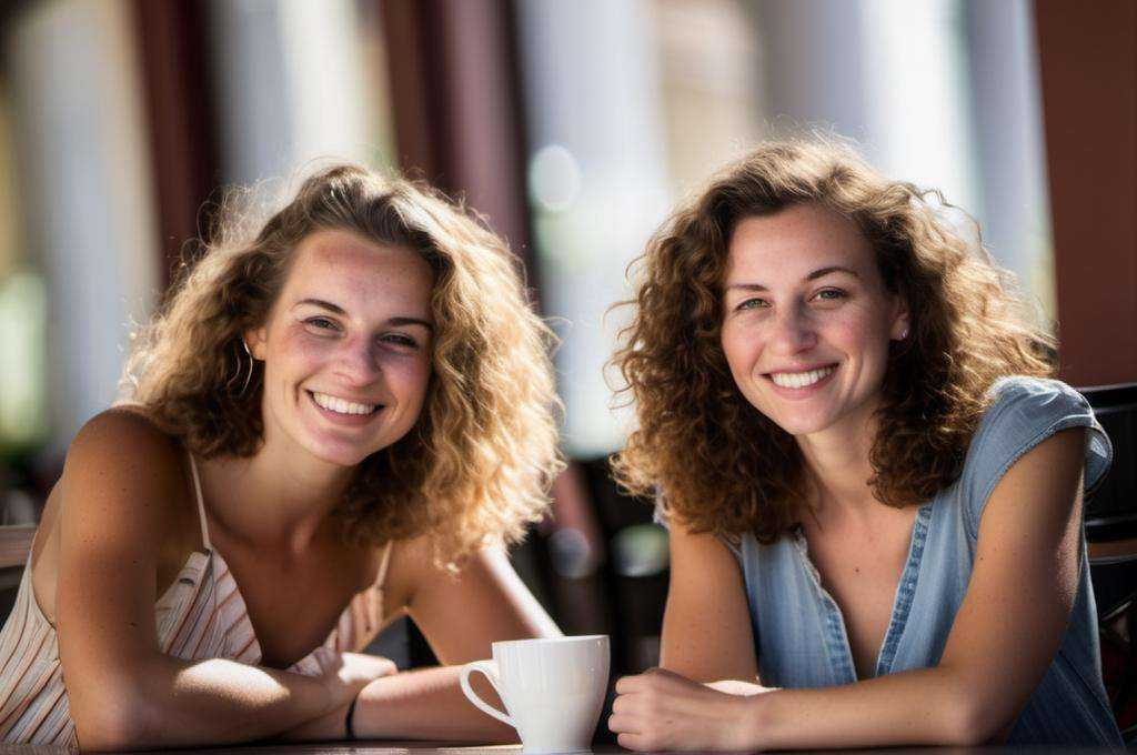 In an endearing close-up photograph,  two close young european woman,  with radiant smiles and sparkling eyes on Tensor.Art