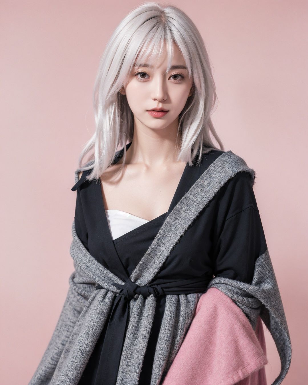 1girl,moyou,white hair,upper body,pink background,