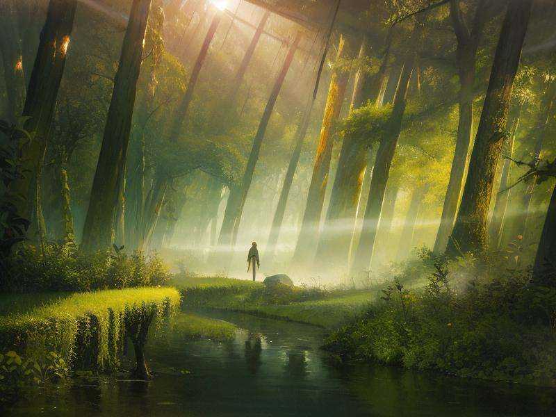 1girl,daomeng,inception,Mirror City,Forest,Creek,Plants,dark,Sunshine,masterpiece,best quality,HDR.UHD.4K,8K,64K,Highly detailed,ultra-finepainting,extreme detail description,Professional,<lora:Inception-V1:1>,