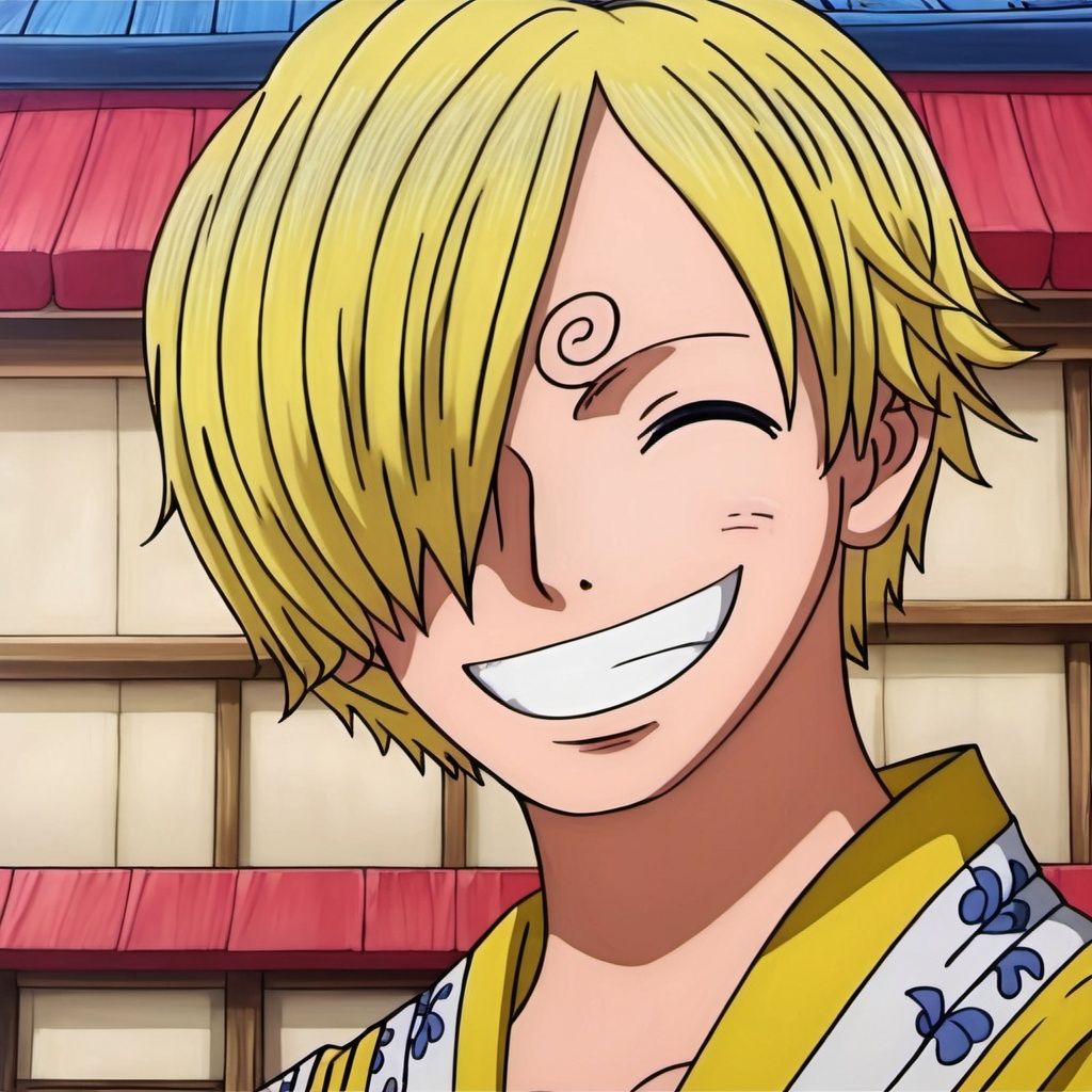 ((best quality)), ((masterpiece)), ((ultra-detailed)), (illustration), (detailed light), (an extremely delicate and beautiful),((trim)),
shanzhi,1boy, japanese clothes, closed eyes, smile, short hair, Blond Hair,