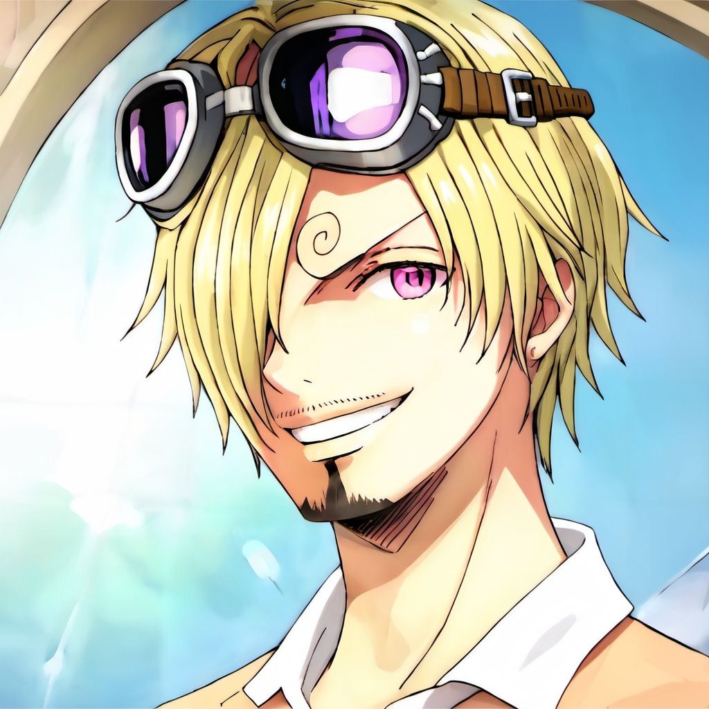 ((best quality)), ((masterpiece)), ((ultra-detailed)), (illustration), (detailed light), (an extremely delicate and beautiful),((trim)),
shanzhi,1boy,male focus, solo, goggles, goggles on head, smile, Blond Hair,mooooko