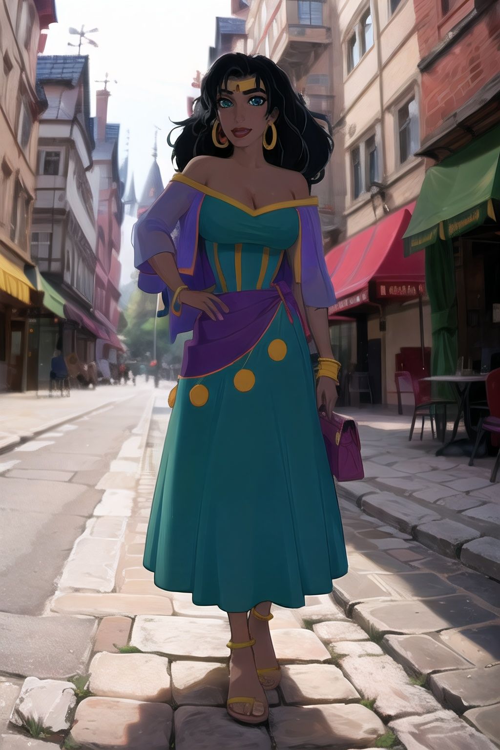 Esmeralda_green_rob_aiwaifu,  black hair,  jewelry on Tensor.Art