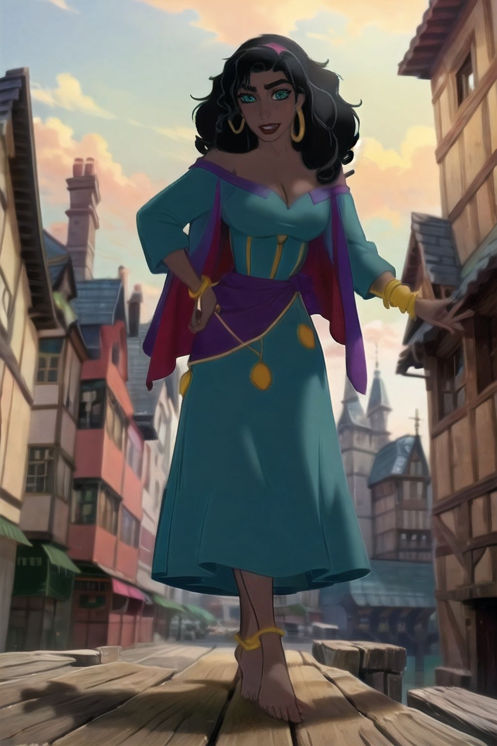 Esmeralda_green_rob_aiwaifu,  black hair,  jewelry on Tensor.Art