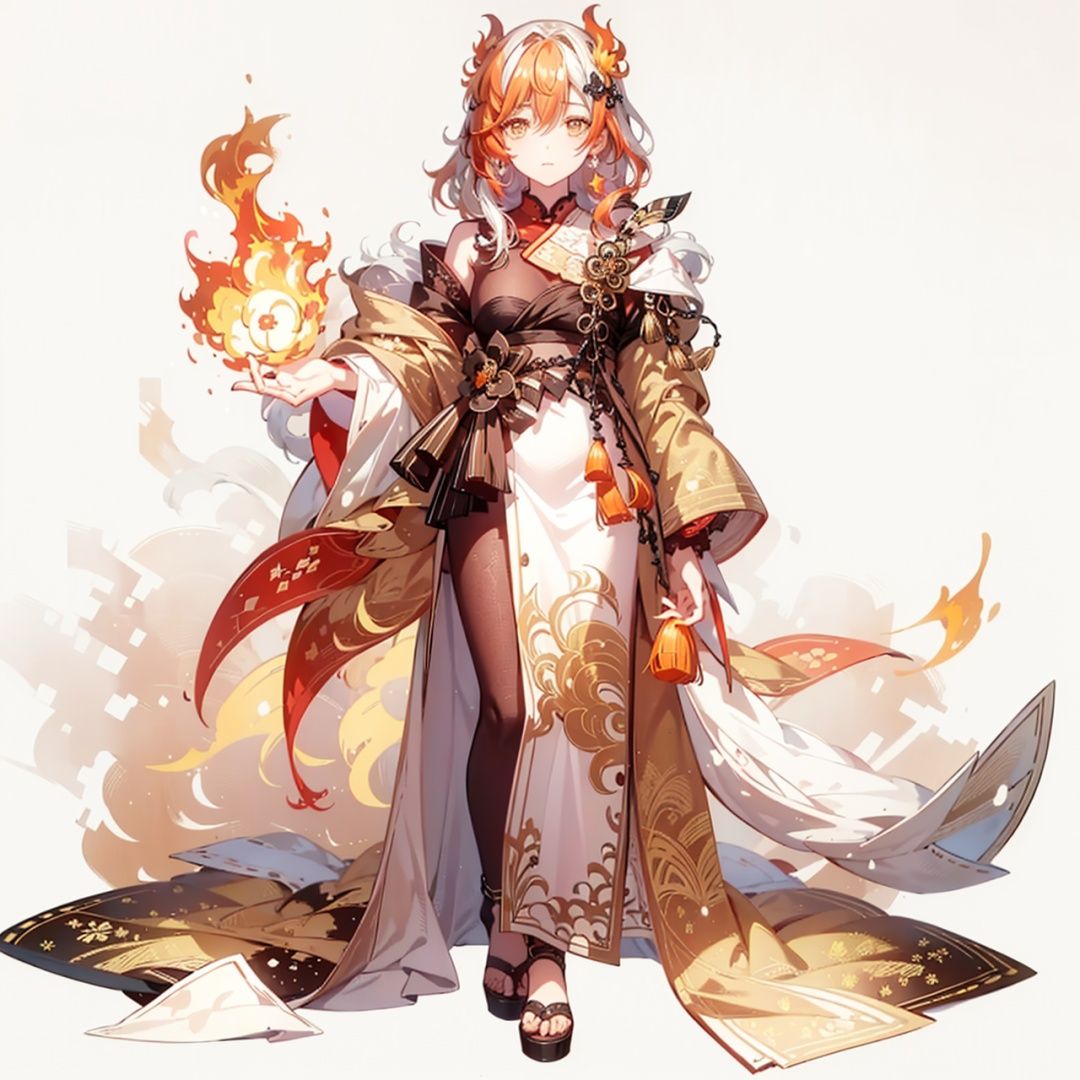  (masterpiece:1.3), (the best quality:1.2), (super fine illustrations:1.2), (Masterpiece), high quality, high detail,(white background:1.2), looking at viewer, (SOLO:1.4),outline,,simple background, white_hair, orange_eyes, streaked_hair, fu hua, orange_hair, red_hair, fire, fiery_hair, hair_between_eyes, multicolored_hair, fu hua\bengluo, fiery_wings