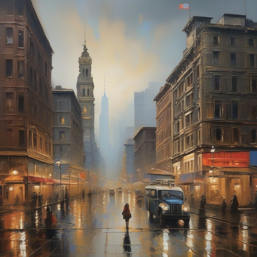 (best quality) (masterpiece), (highly detailed), The girl in the cityscape is a symbol of beauty and strength in the face of adversity, a testament to the power of the human spirit to persevere amidst the tumult of a busy city. Her presence is a reminder that even in the midst of chaos, we can find moments of stillness and reflection that help us to stay centered and focused. <lora:zyny:0.7>