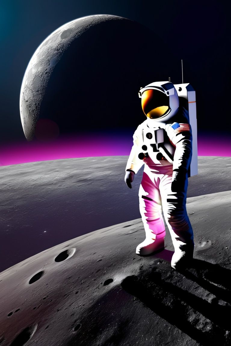 High quality, stunning work, master like work, astronaut, real reflection, real light, background with the moon,Colorful portraits