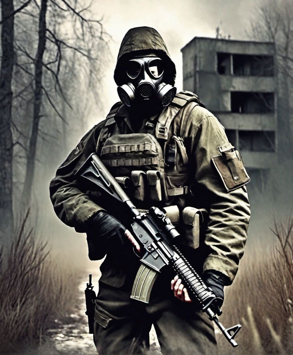 S.T.A.L.K.E.R. shadow of chernobyl,  a stalker in mercenary gear and a gas mask,  survivor on Tensor.Art