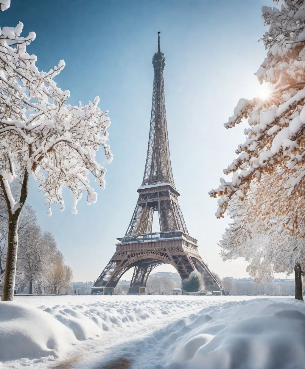 A photograph of the Eiffel Tower covered in snow during a heatwave,  stop method,  Expressionism on Tensor.Art