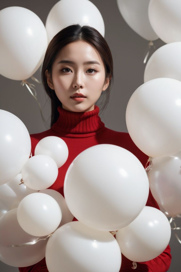 breathtaking a cinematic fashion portrait photo of beautiful young chinese woman from the 60s wearing a red turtleneck sta...