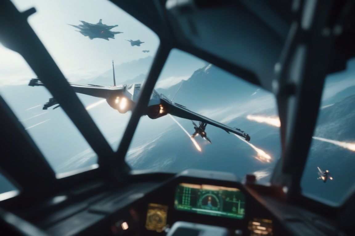 cinematic film still first person view,  inside the cockpit of a futuristic space fighter,  canopy struts on Tensor.Art