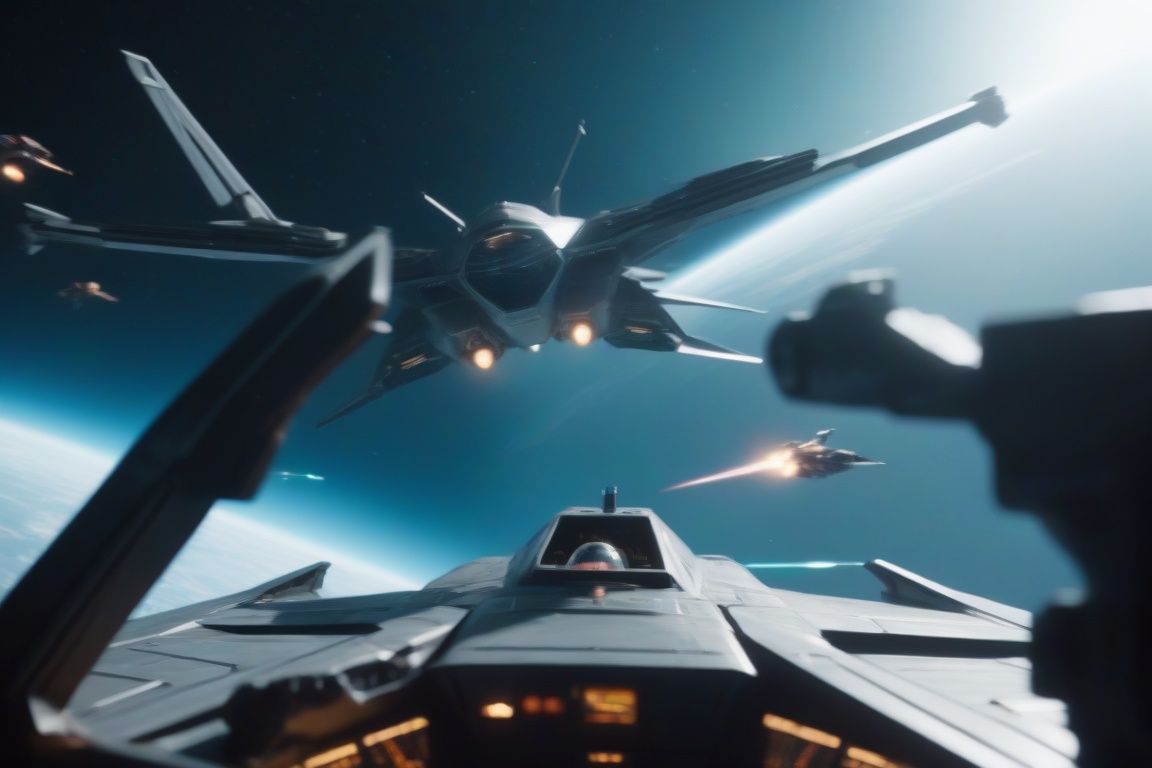 cinematic film still first person view,  inside the cockpit of a futuristic space fighter,  canopy struts on Tensor.Art