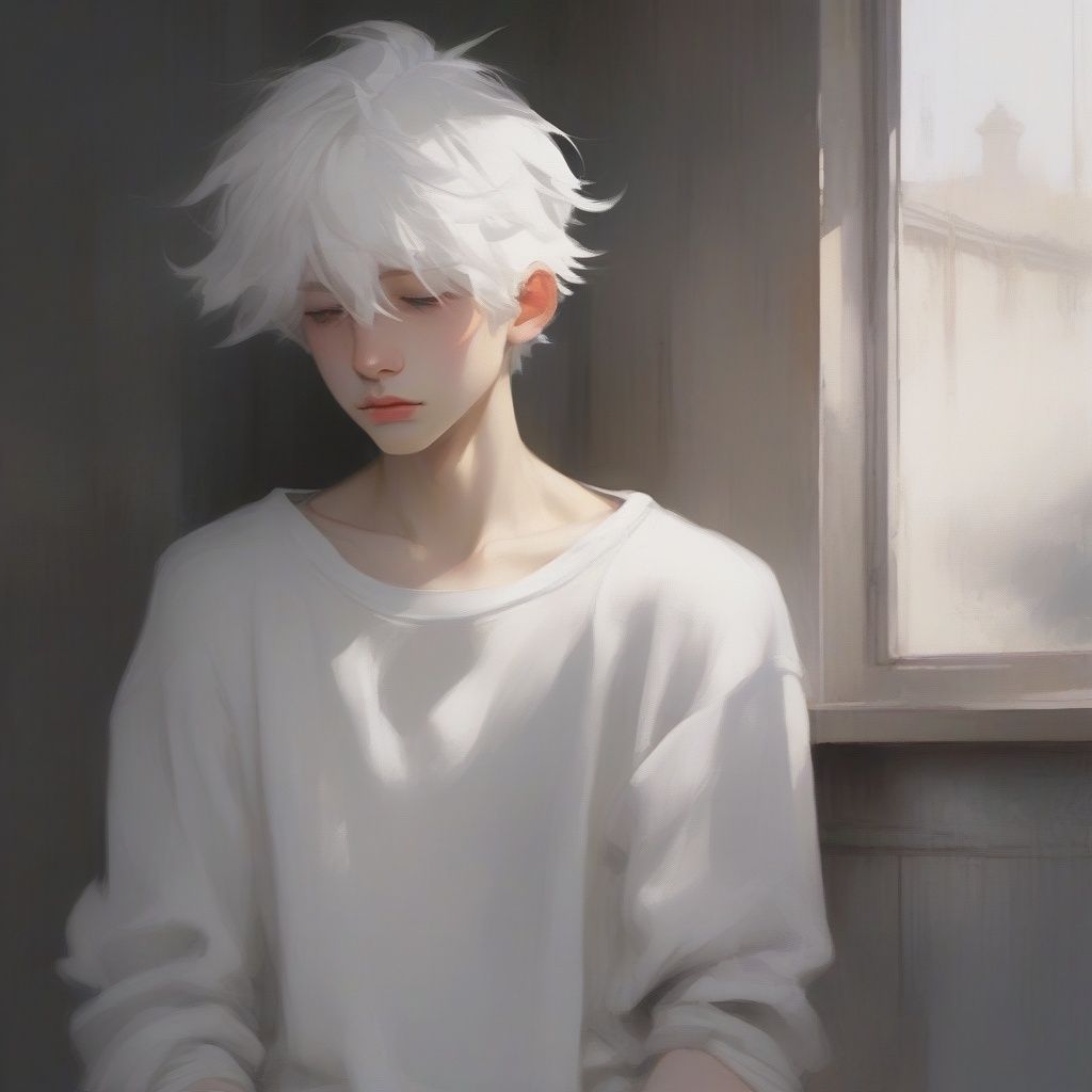 A melancholic white haired boy, <lora:houtu111:0.6>