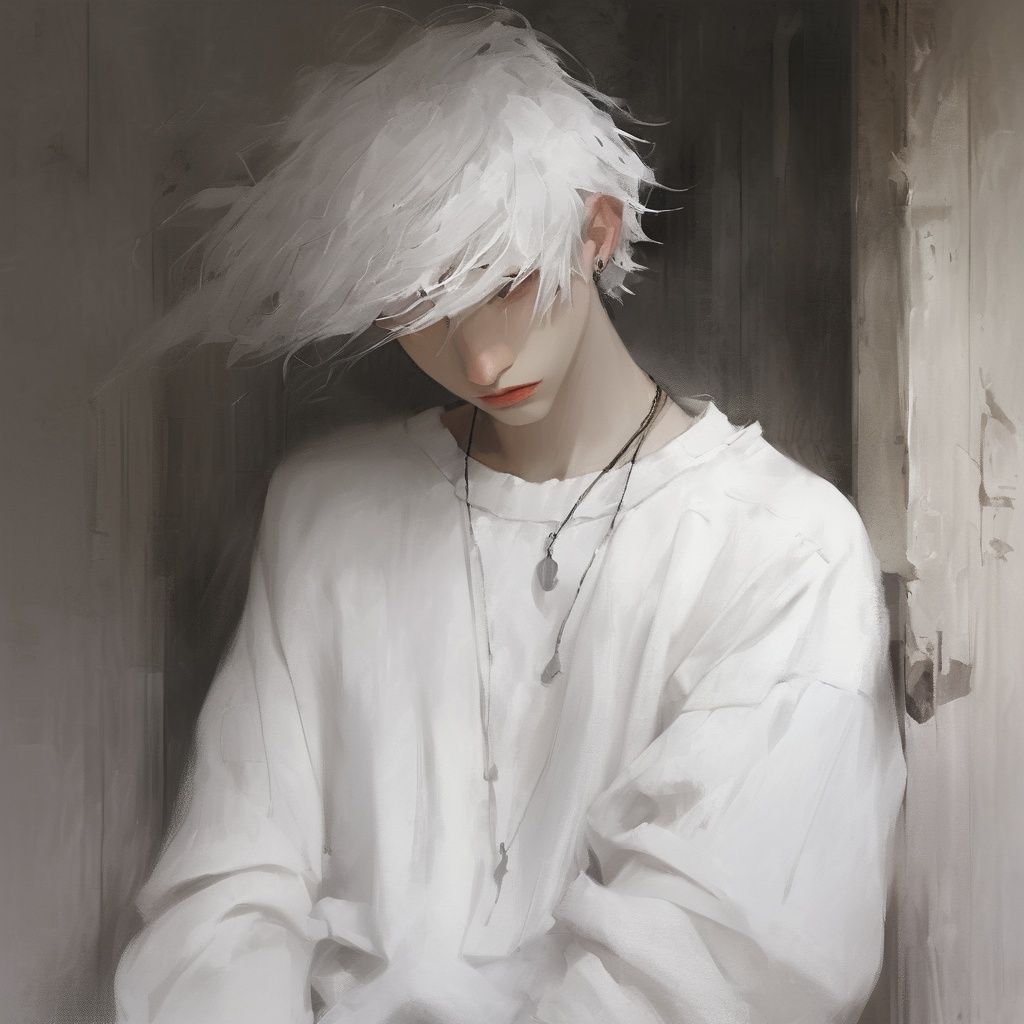 A melancholic white haired boy, <lora:houtu111:1>