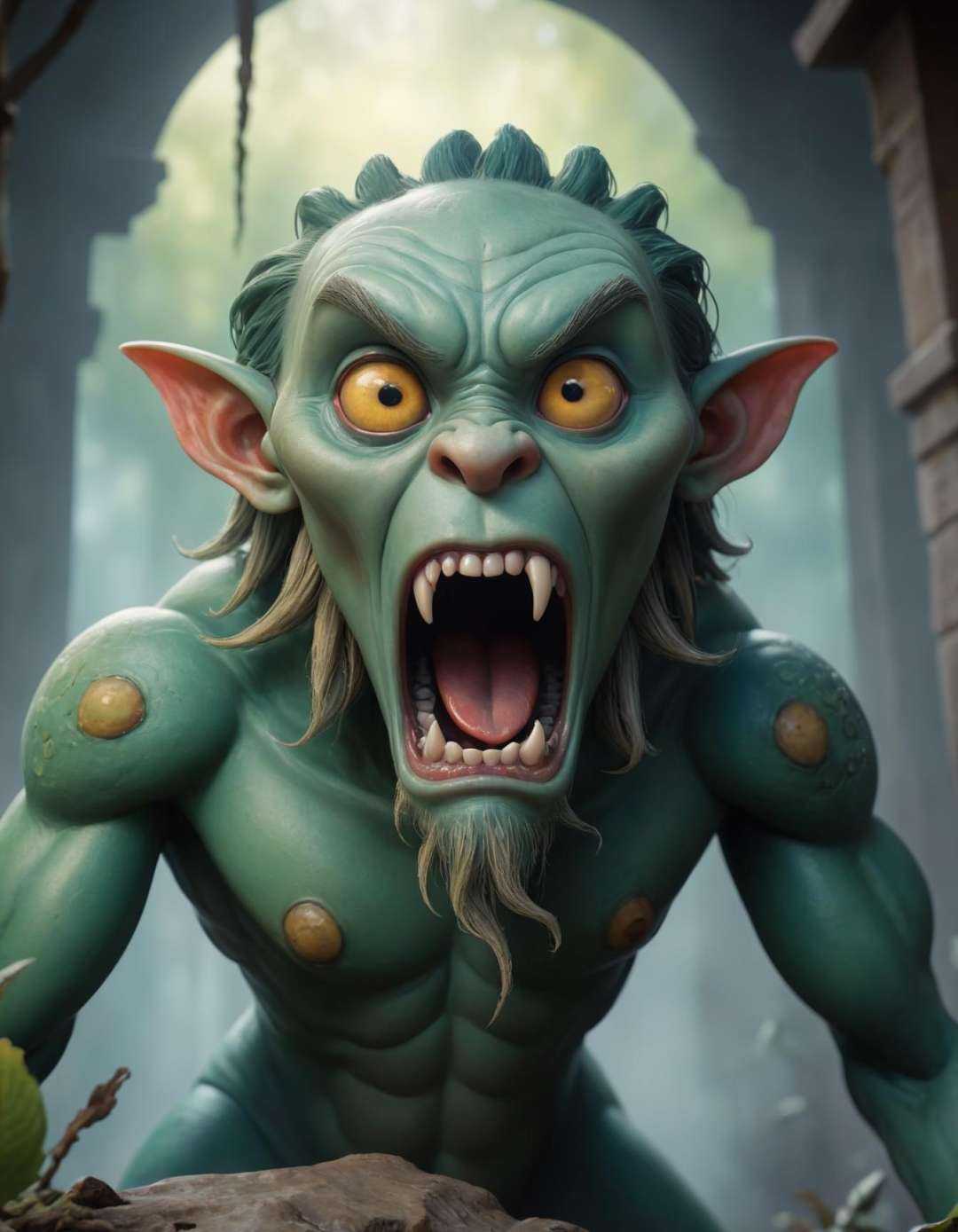 a look of terror scared horrified ,  Lovecraft style,  a terrifying Yuan-ti Abomination on the prowl on Tensor.Art