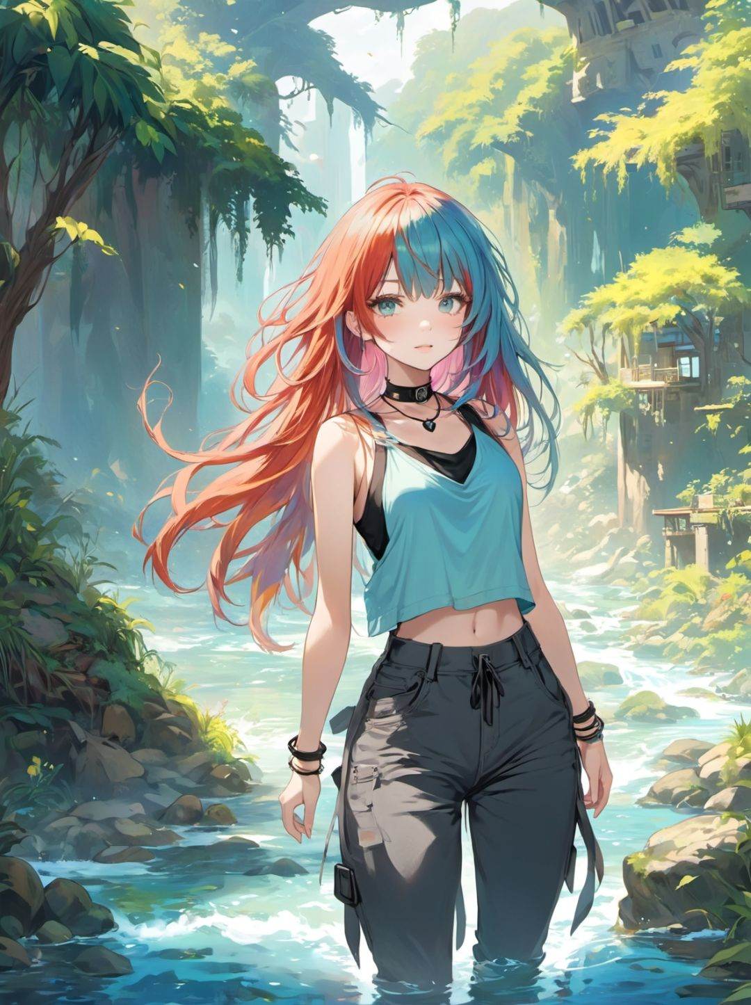 1girl,  multicolored hair,  long hair on Tensor.Art