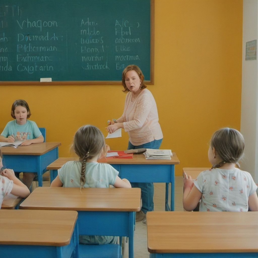 photo of a classroom,  children on the background, classroom, children learning on the background, photography by nan goldin, by william eggleston, faded, film grain,