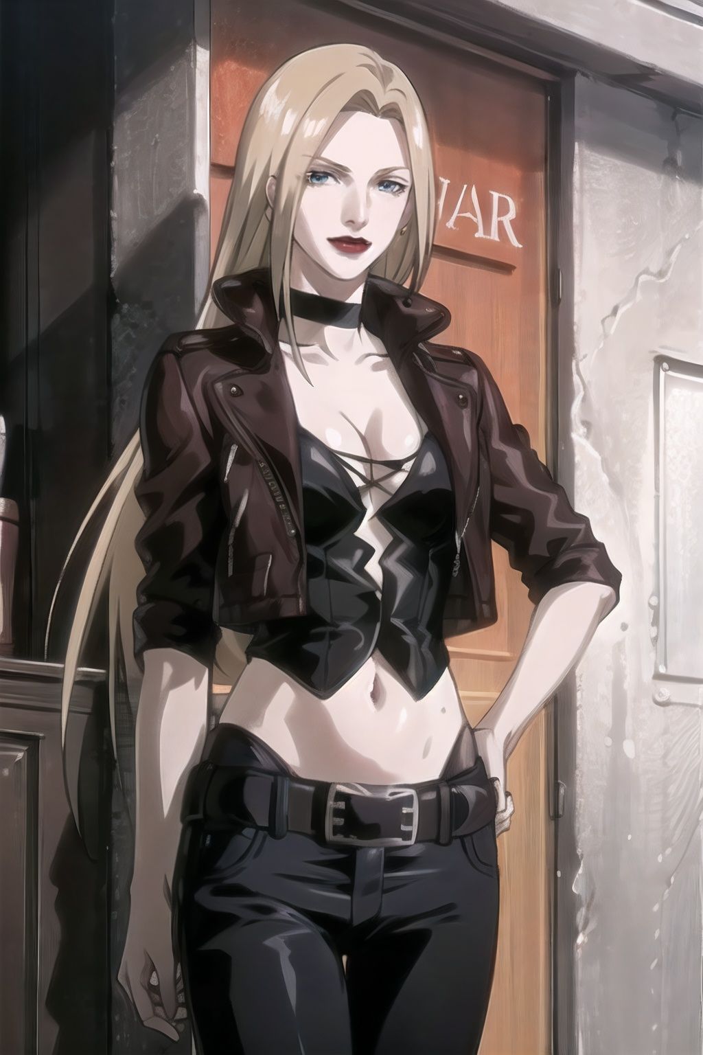 trish_devilmaycry_jacket_aiwaifu,  long hair,  blonde hair on Tensor.Art
