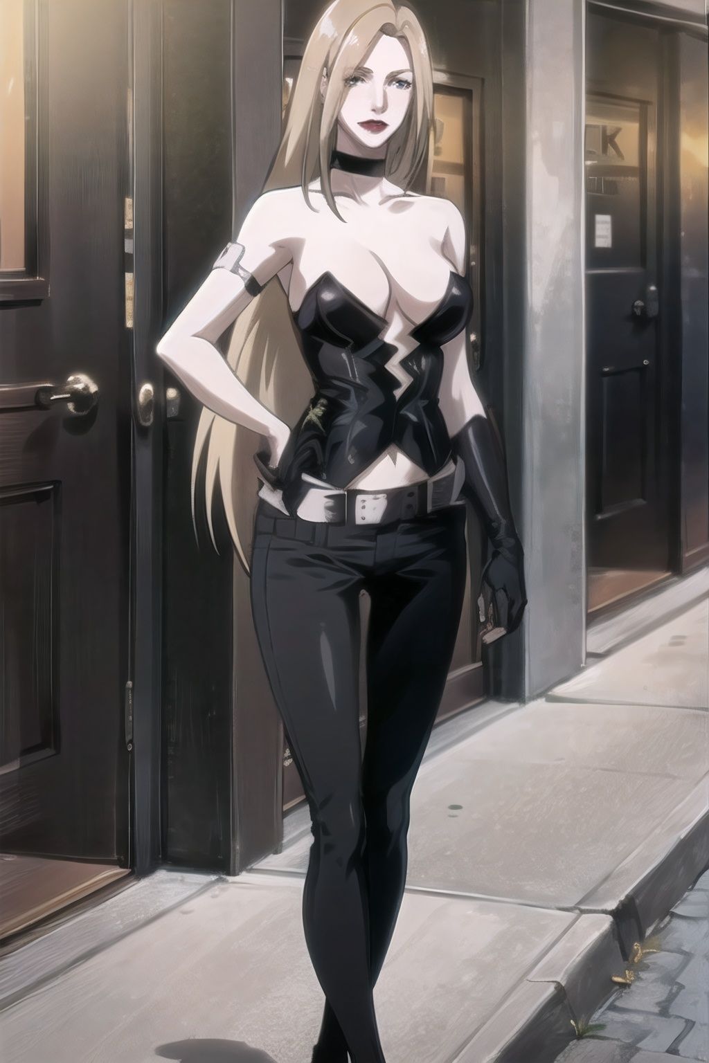 trish_devilmaycry_strapless_aiwaifu,  long hair,  bare shoulders on Tensor.Art