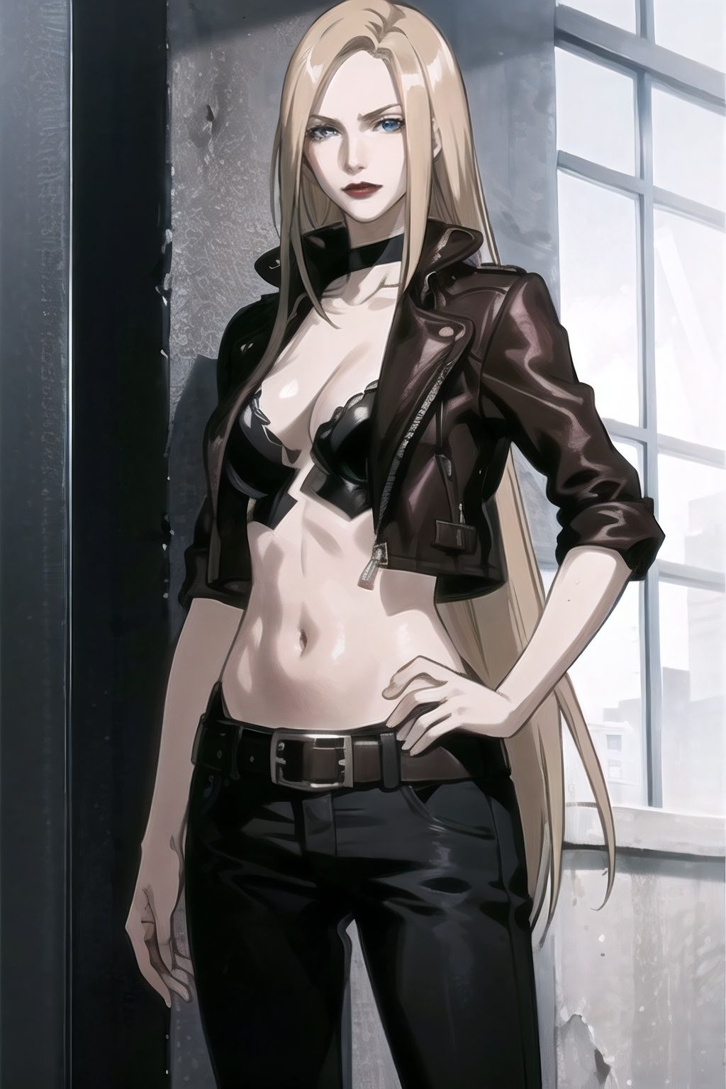 trish_devilmaycry_jacket_aiwaifu,  long hair,  blonde hair on Tensor.Art