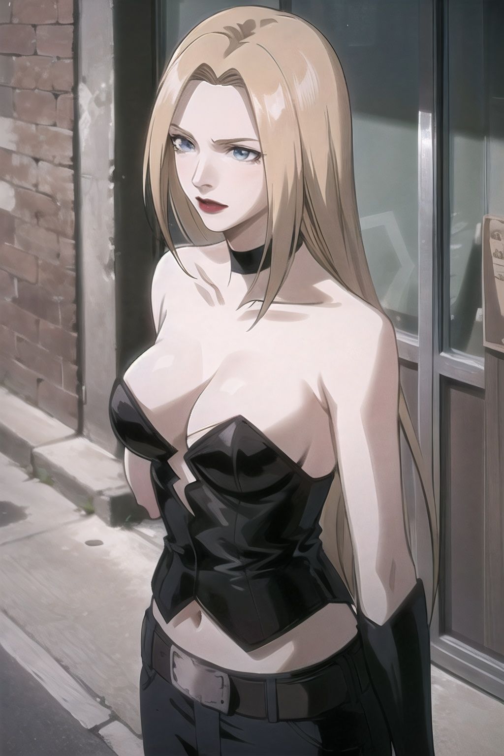 trish_devilmaycry_strapless_aiwaifu,  long hair,  bare shoulders on Tensor.Art