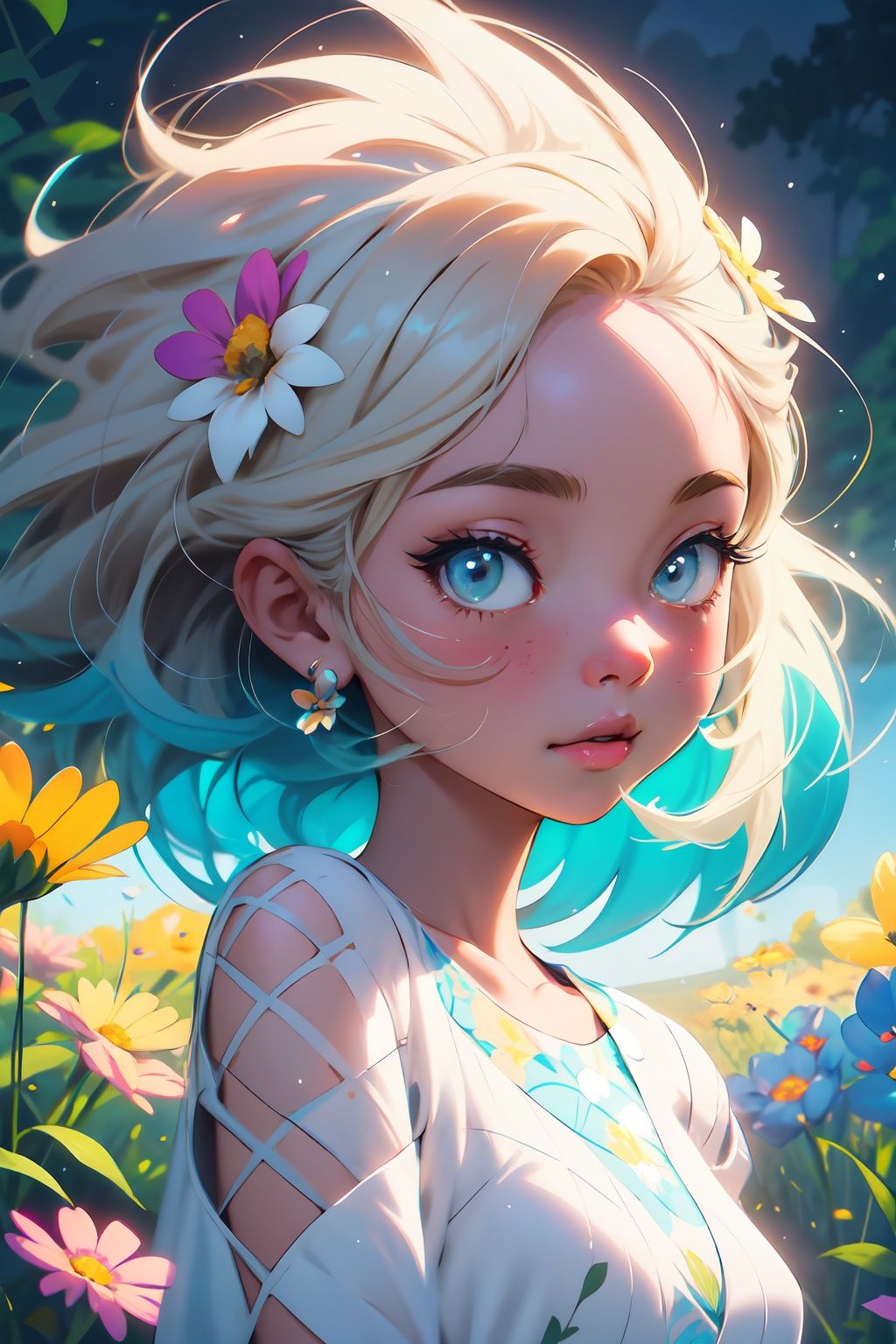 Niji character with a bunch of hair,  Niji art style,  cute cartoon character on Tensor.Art