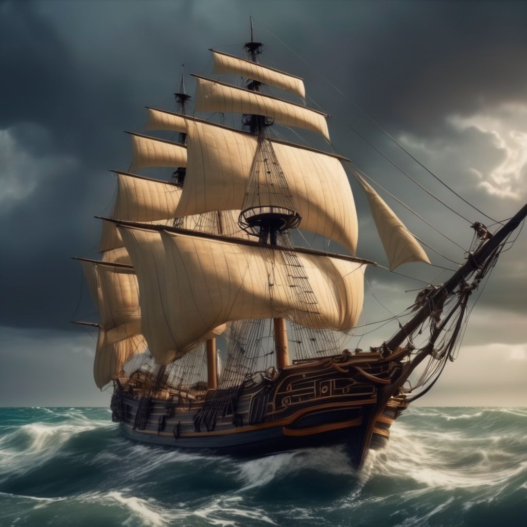 a galleon sailing on the sea in a storm, photorealistic,  masterpiece,  surrealistic, details, 8k <lora:copax_galleon_xl:1>