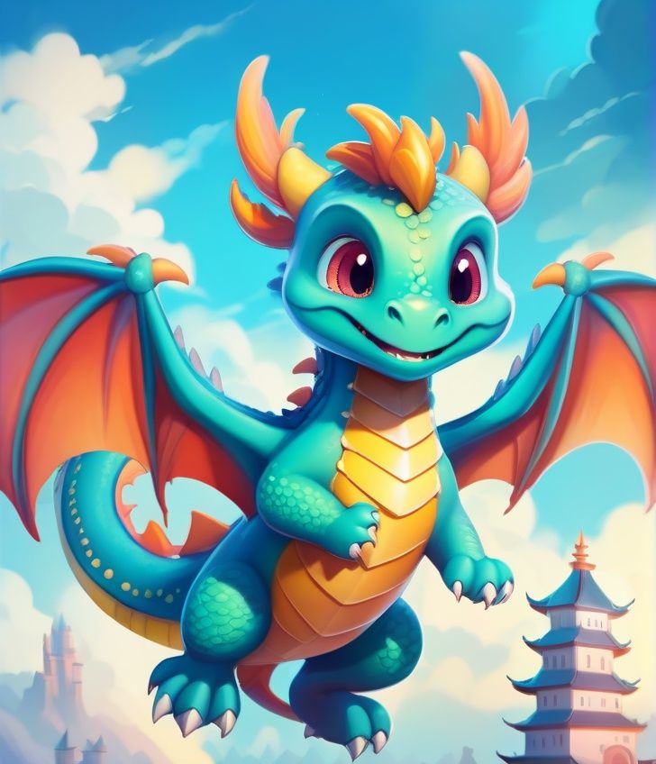 cute dragon,  flying on the sky on Tensor.Art
