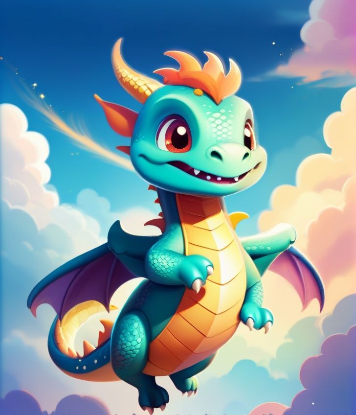 cute dragon,  flying on the sky on Tensor.Art