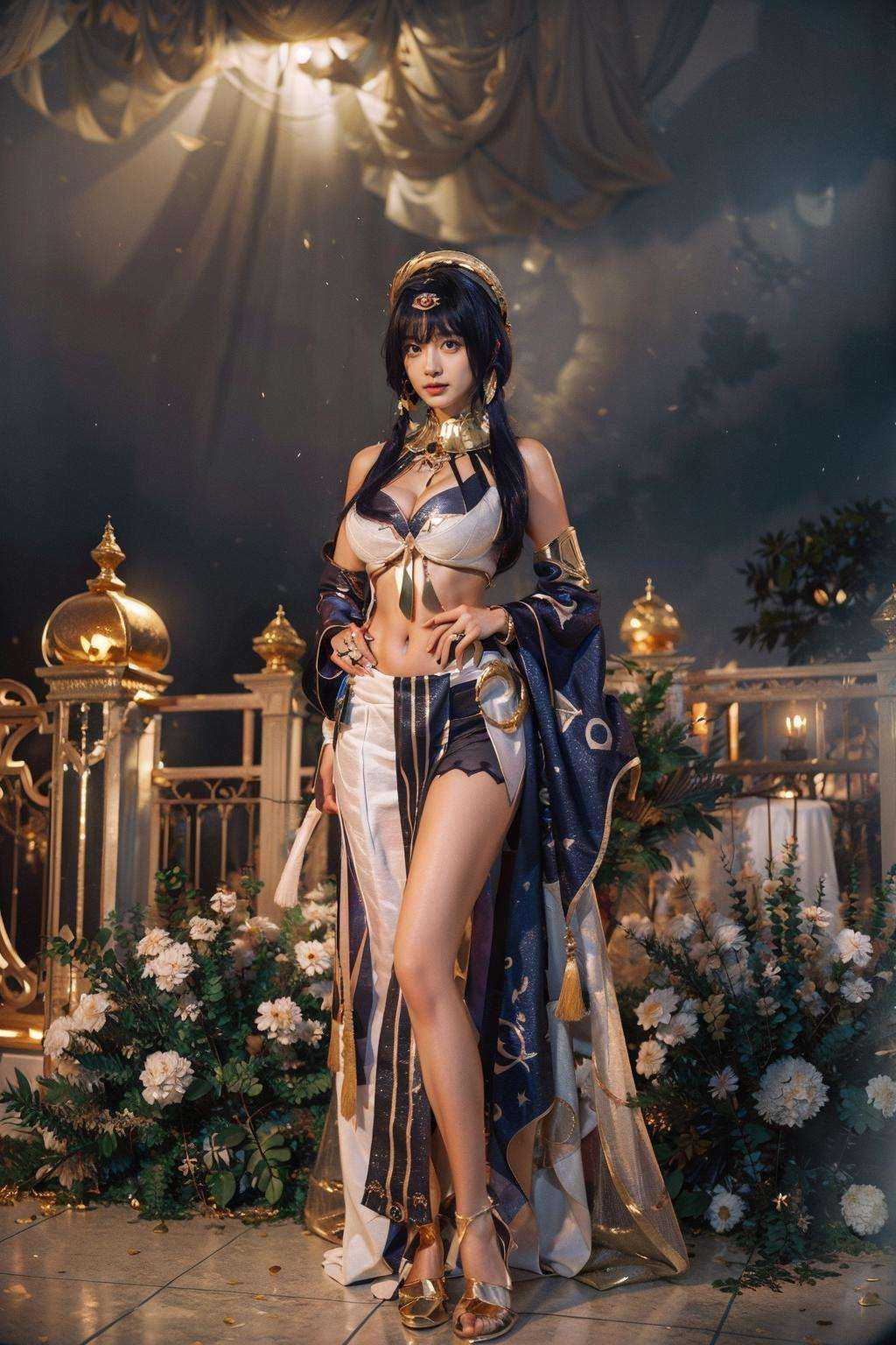 best quality,  Paint a picture of a palace bathed in moonlight,  emanating an aura of mystery and divinity. on Tensor.Art