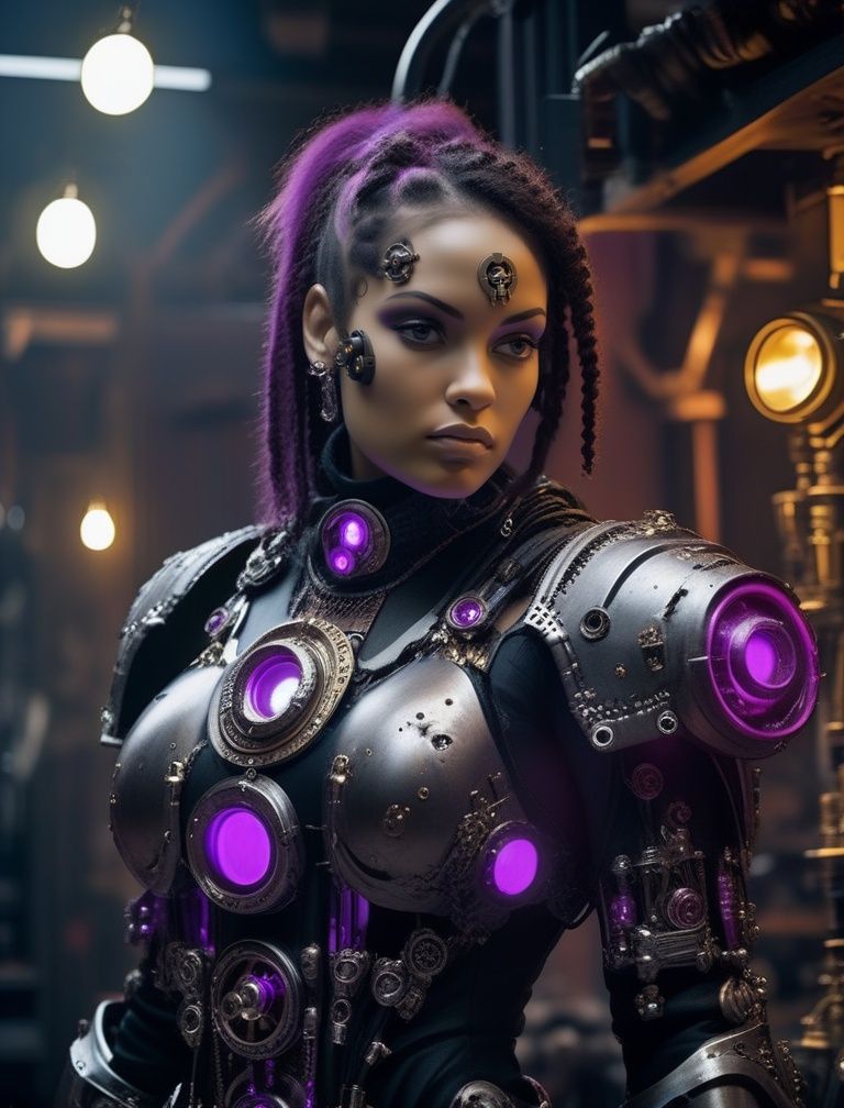 cyborg,  cyber girl power armor-hoodie adeptus mechanicus,  eyepieces on Tensor.Art