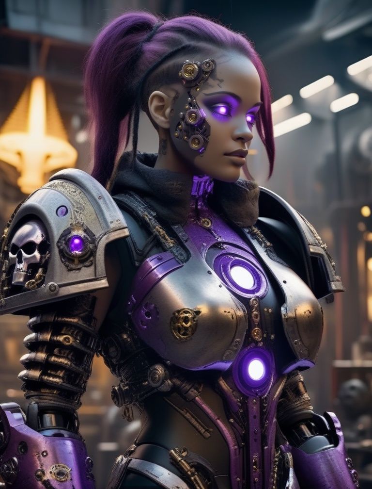 cyborg,  cyber girl power armor-hoodie adeptus mechanicus,  eyepieces on Tensor.Art