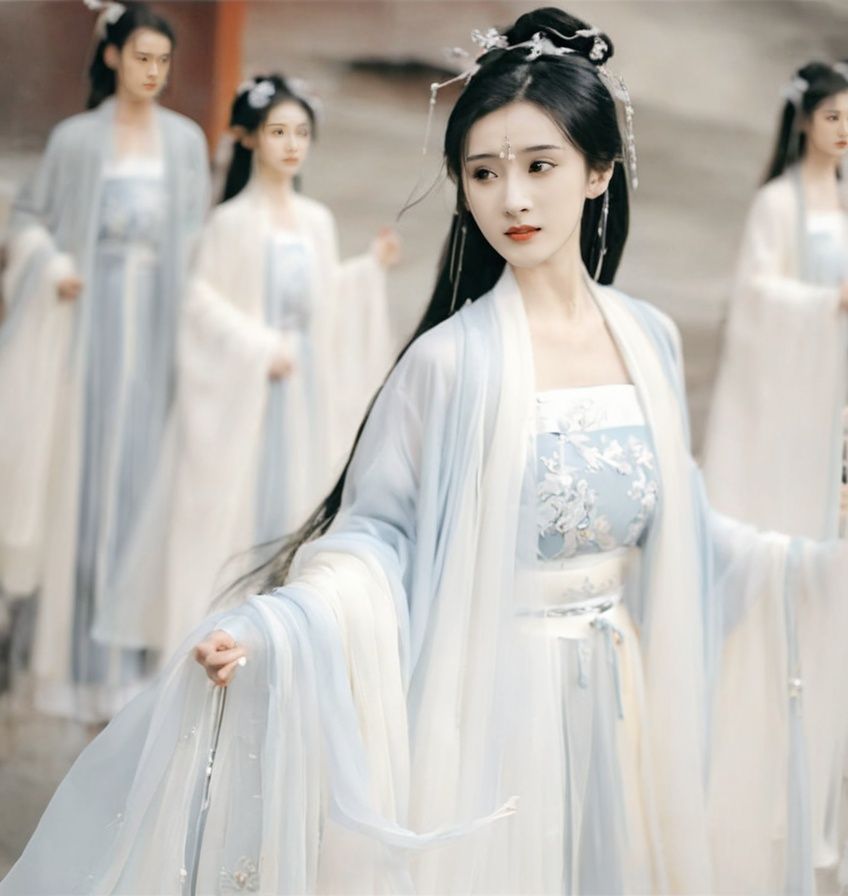 1girl, Daxiushan, Daxiushan style, black eyes, black hair, blurry, blurry background, chinese clothes, dress, hair ornament, hanfu, long hair, realistic, solo focus, white dress <lora:sdxl_Daxiushan-000003:1>