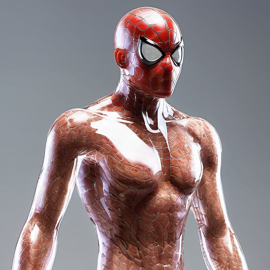 bio mechanical cyborg spiderman made of glass   <lora:transparentskin:1>