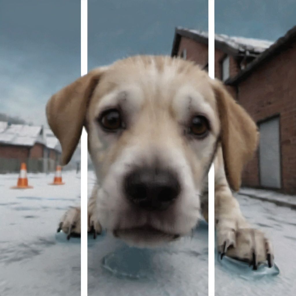 <lora:sdxl_fake3d_v2-000015:0.8>,fake3d,part of the head covers the markings,2_white_markings,no humans,a dog sniffing on the ice, realistic
