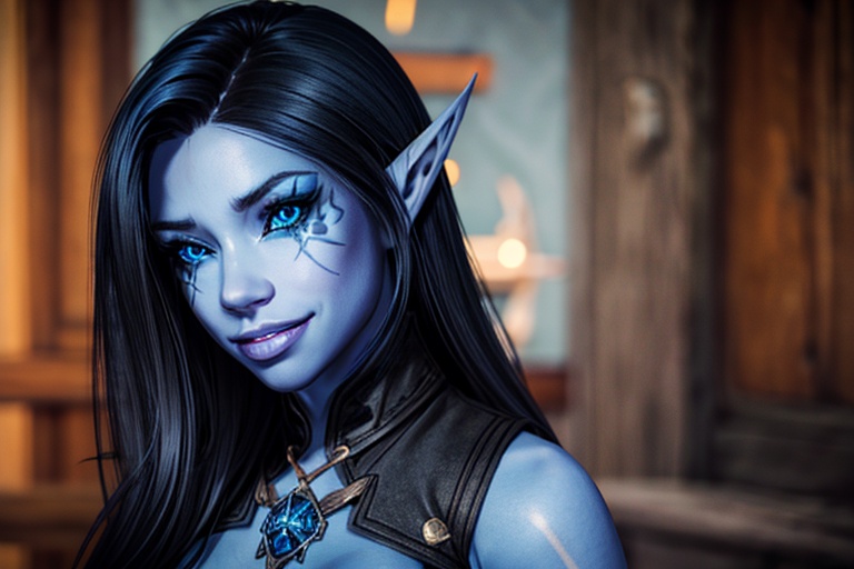 1 girl,  with blue skin,  a naughty smile on Tensor.Art